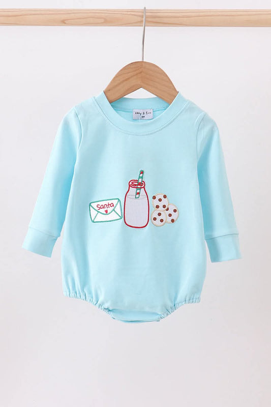 Blue cookie milk santa applique bubble