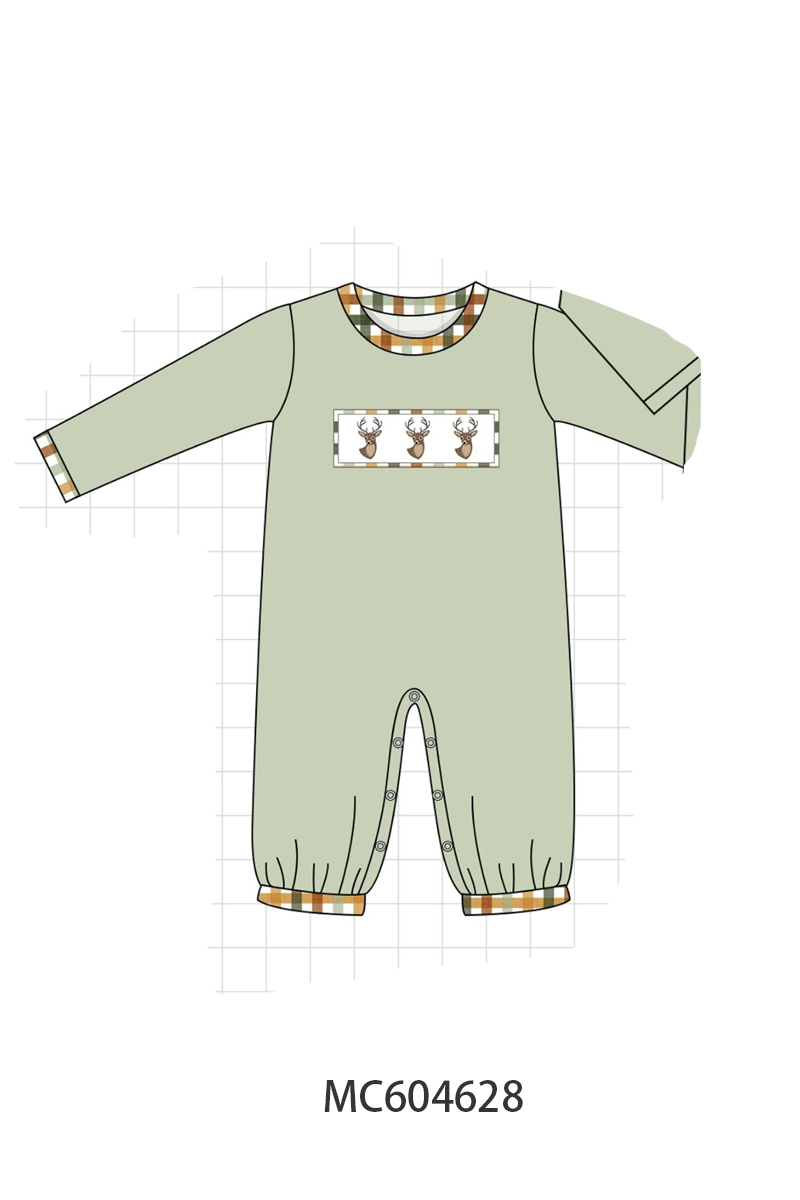Sage deer embroidery romper