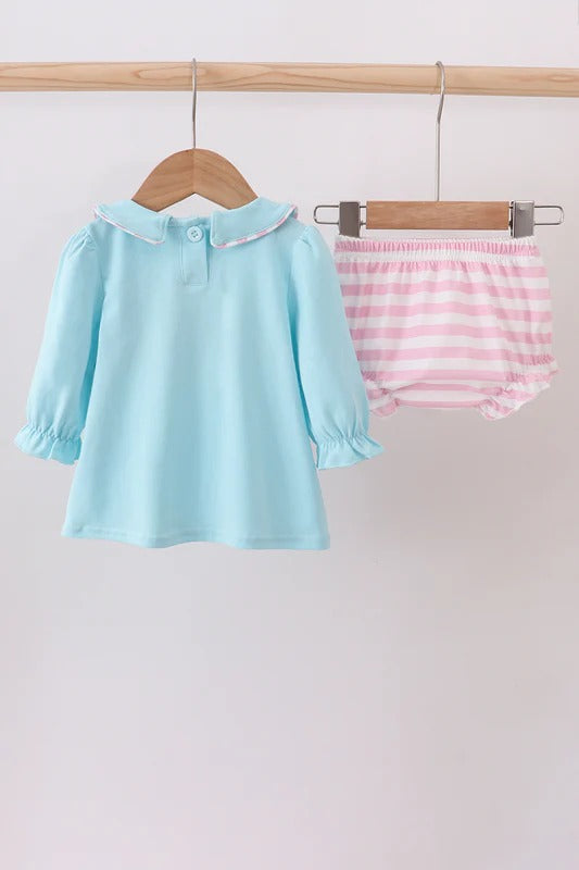 Blue christmas tree smocked bloomer set