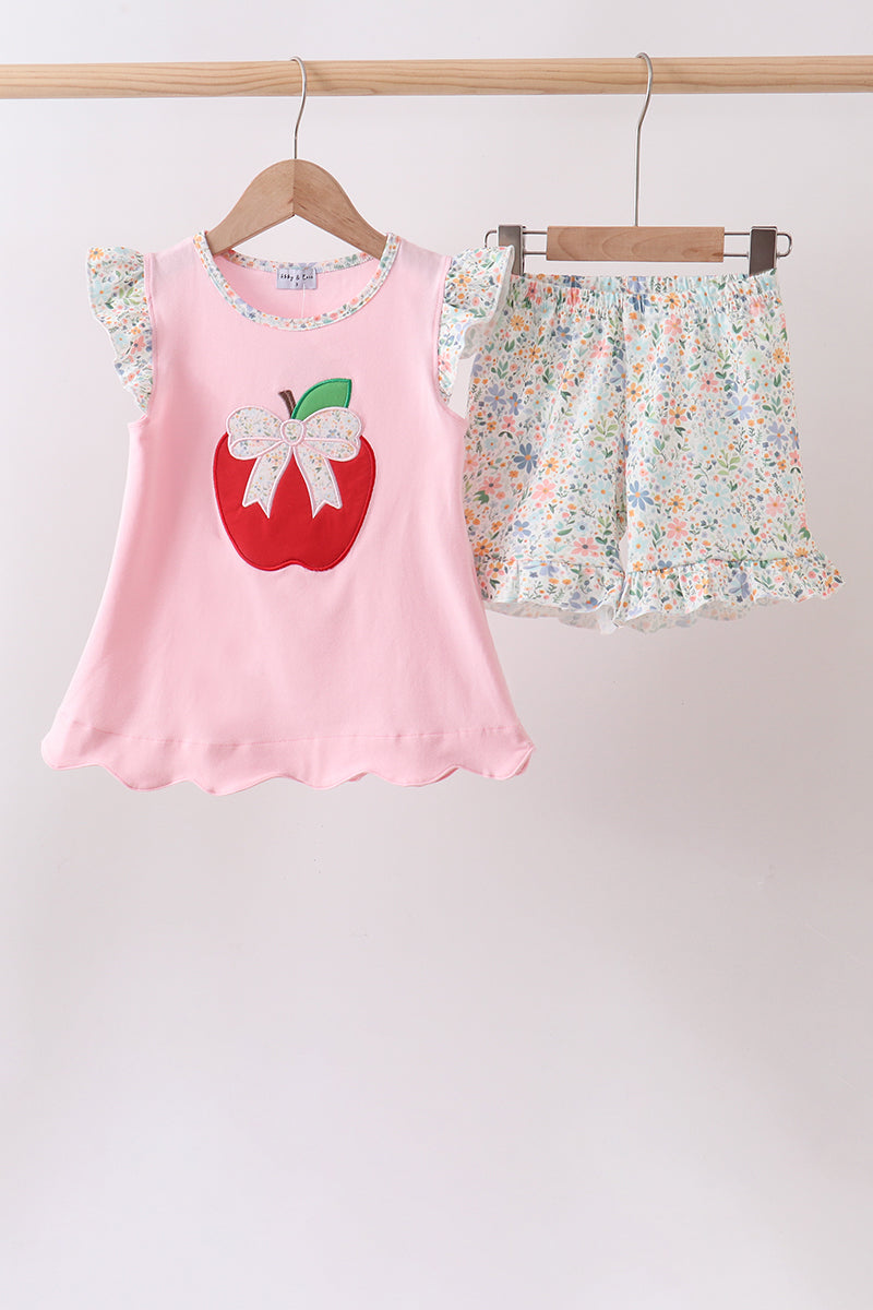 Pink Apple Bow Applique Set