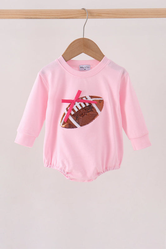 Pink football bow sequin bubble