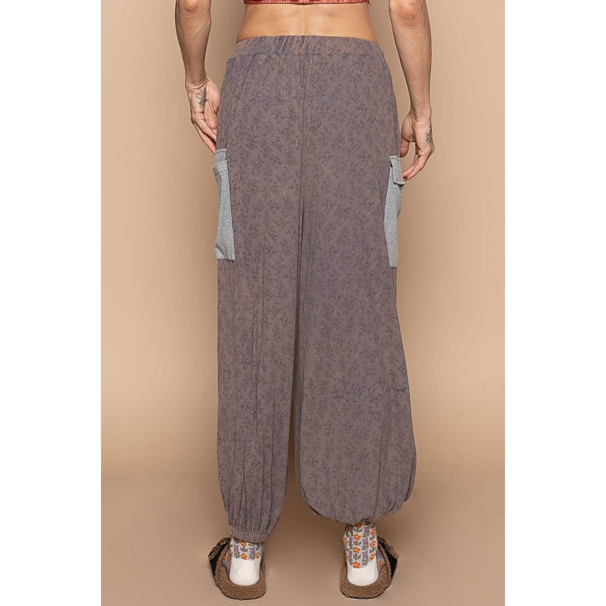 Floral print adjustable waist band jogger pants