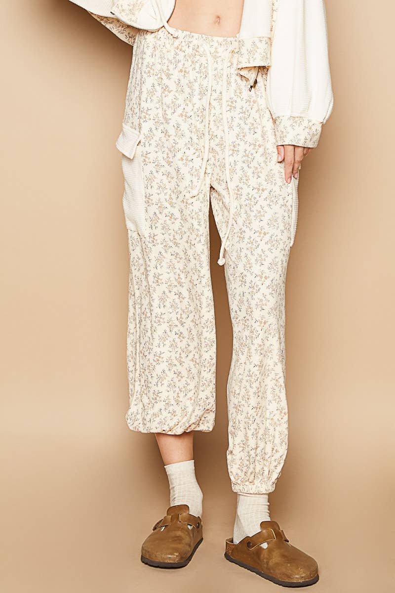 Floral print adjustable waist band jogger pants