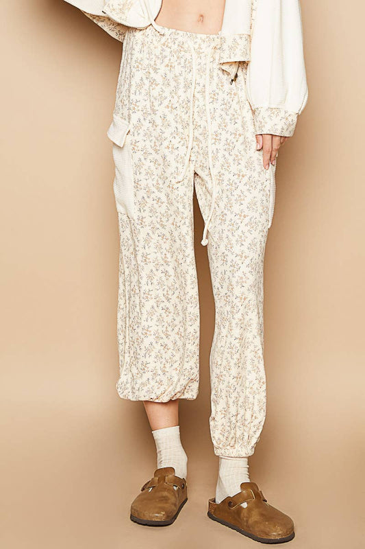 Floral print adjustable waist band jogger pants