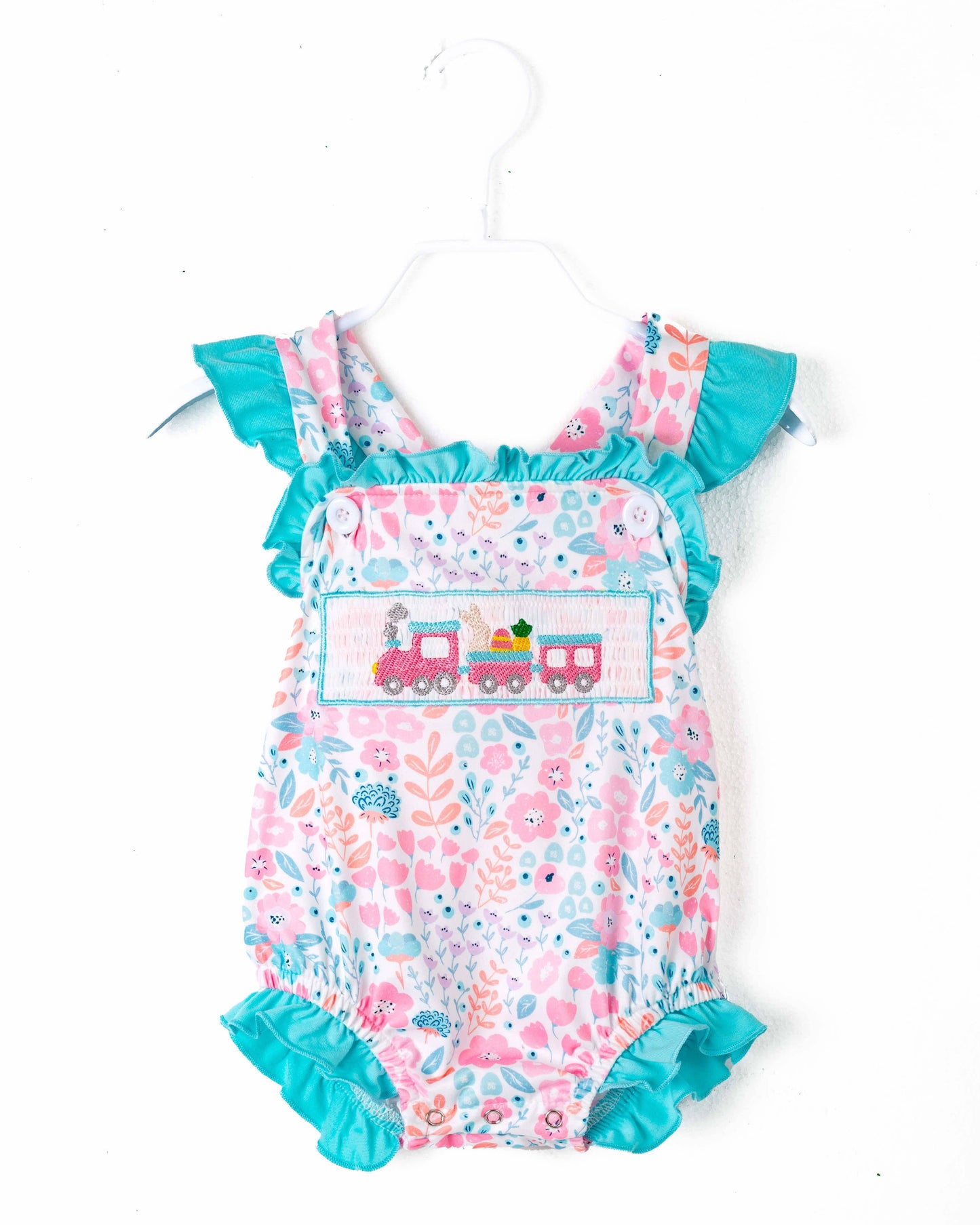 Easter Bunny Egg Carrot Ruffle Smocked Baby Girl Romper