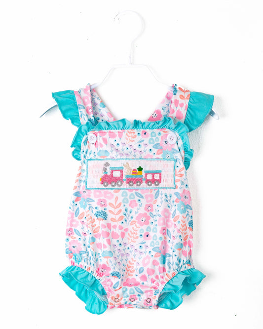 Easter Bunny Egg Carrot Ruffle Smocked Baby Girl Romper
