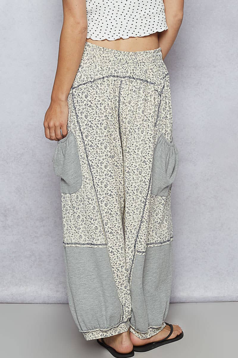 Oversized Floral Pattern Printed Knit Pants