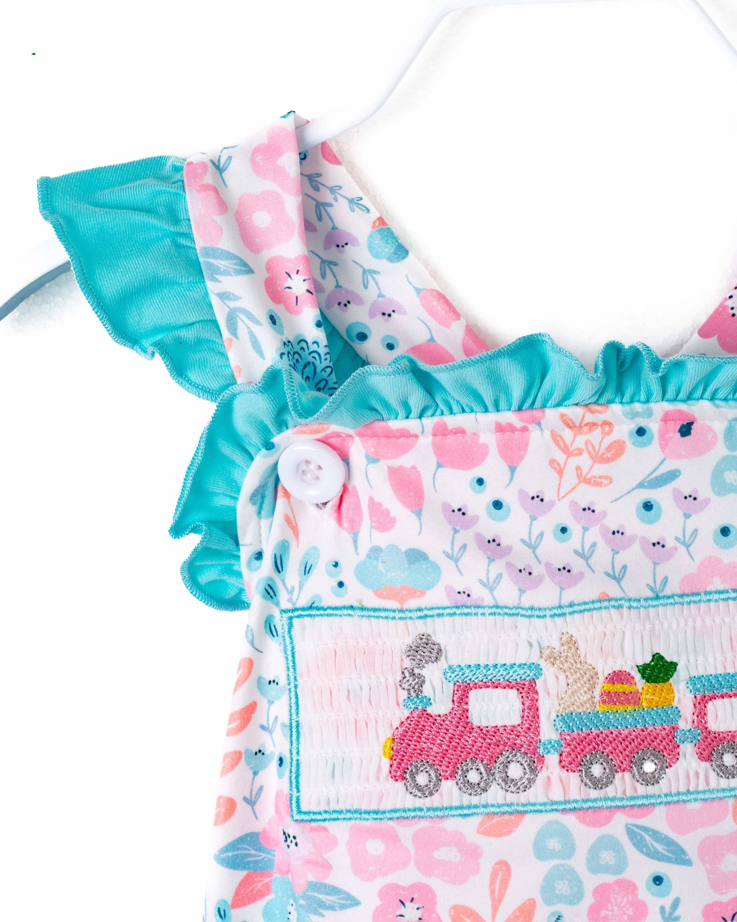 Easter Bunny Egg Carrot Ruffle Smocked Baby Girl Romper