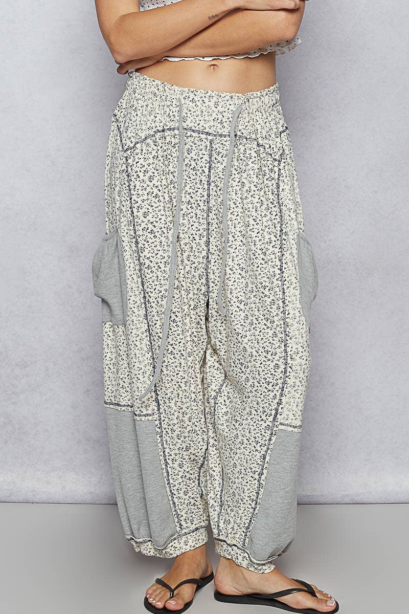 Oversized Floral Pattern Printed Knit Pants