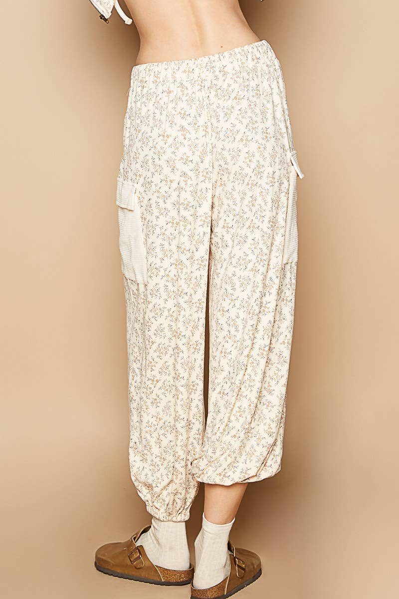 Floral print adjustable waist band jogger pants