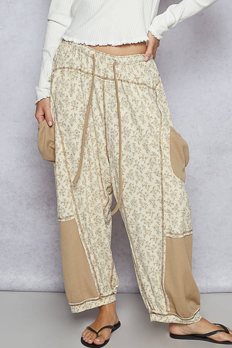 Oversized Floral Pattern Printed Knit Pants