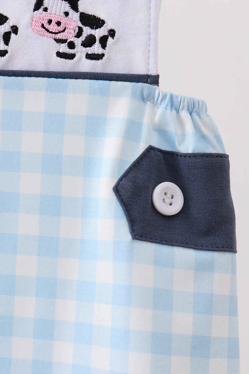 Blue Cow Plaid Embroidered Jon Jon