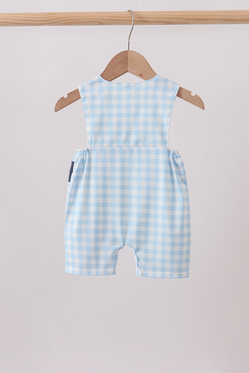Blue Cow Plaid Embroidered Jon Jon