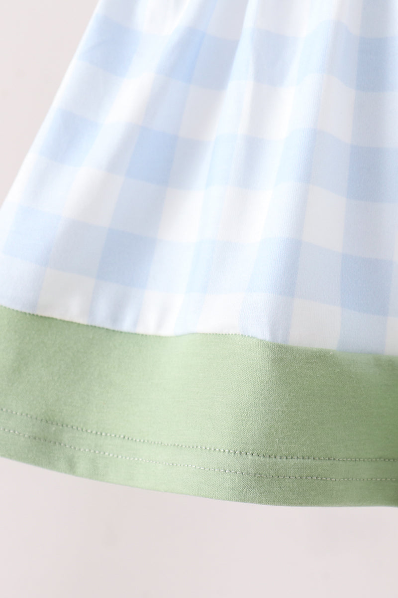 Blue Pumpkin Embroidery Gingham Bloomer set