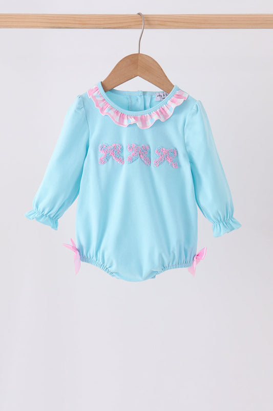 Blue bow french knot ruffle bubble