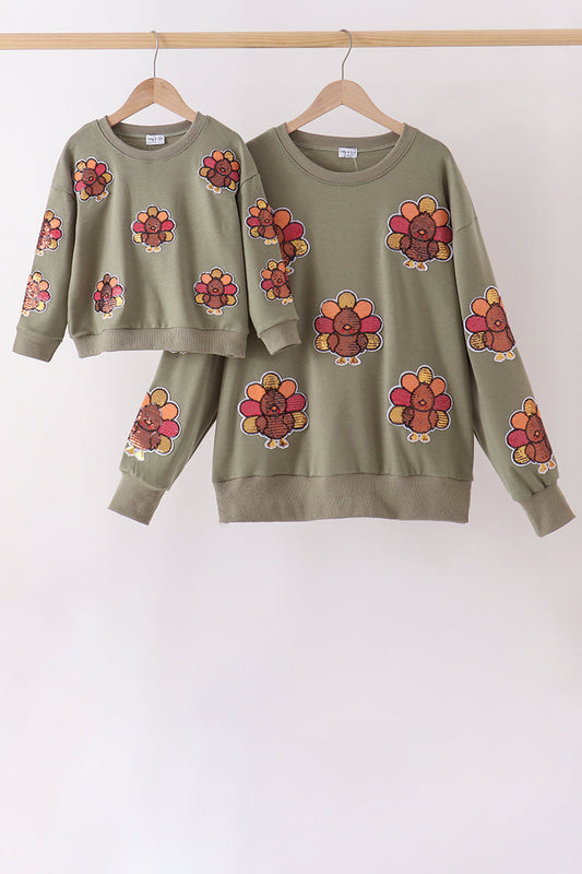Green turkey sequin mom&me top
