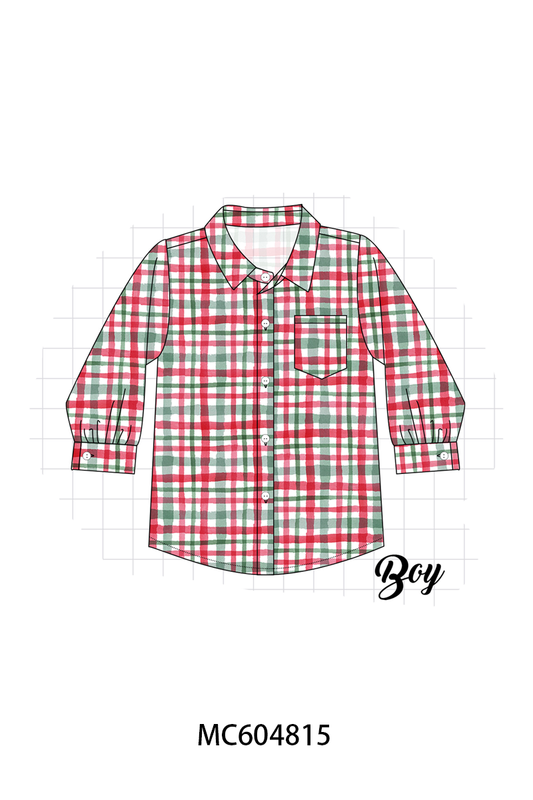 Red plaid pocket button down shirt