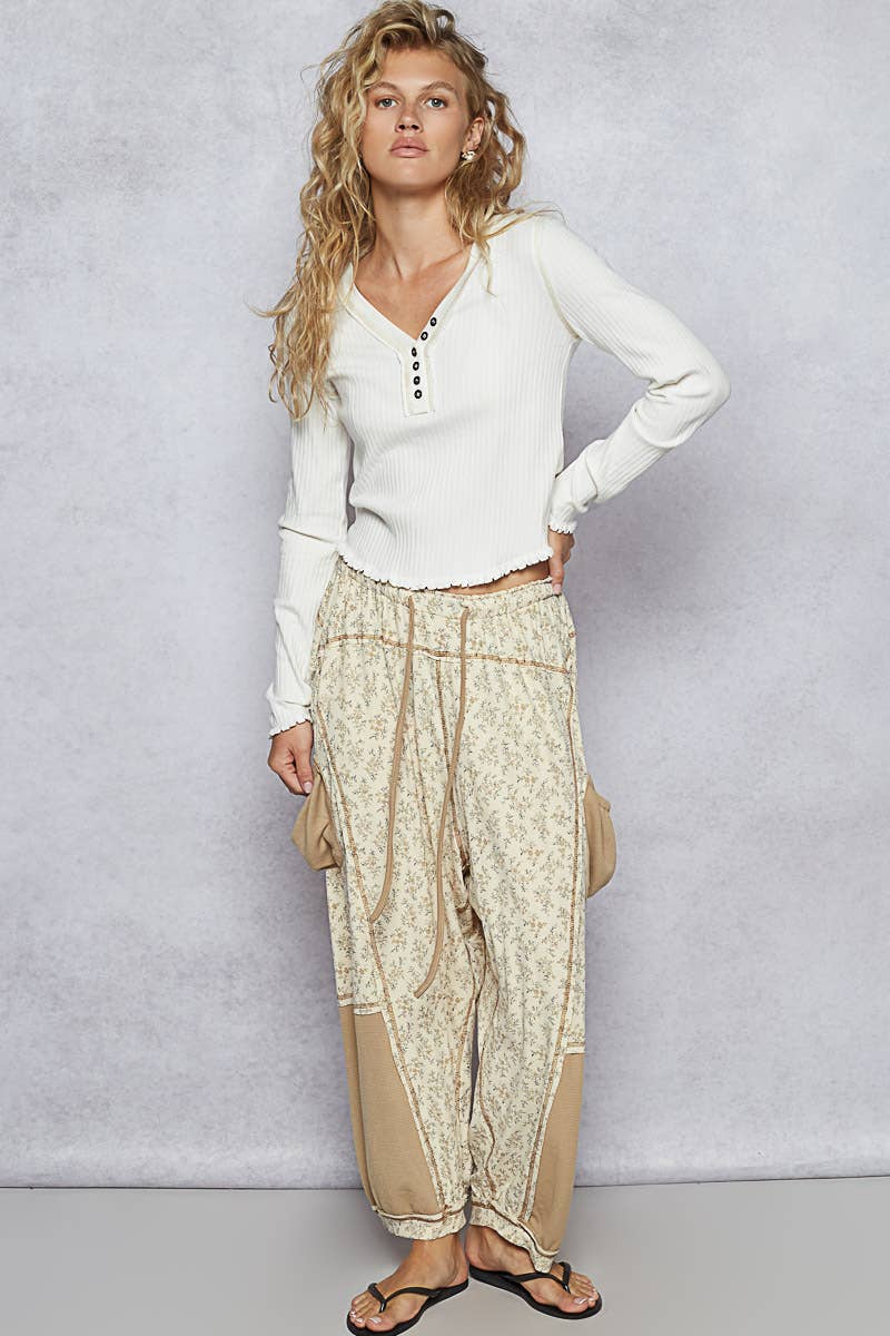 Oversized Floral Pattern Printed Knit Pants