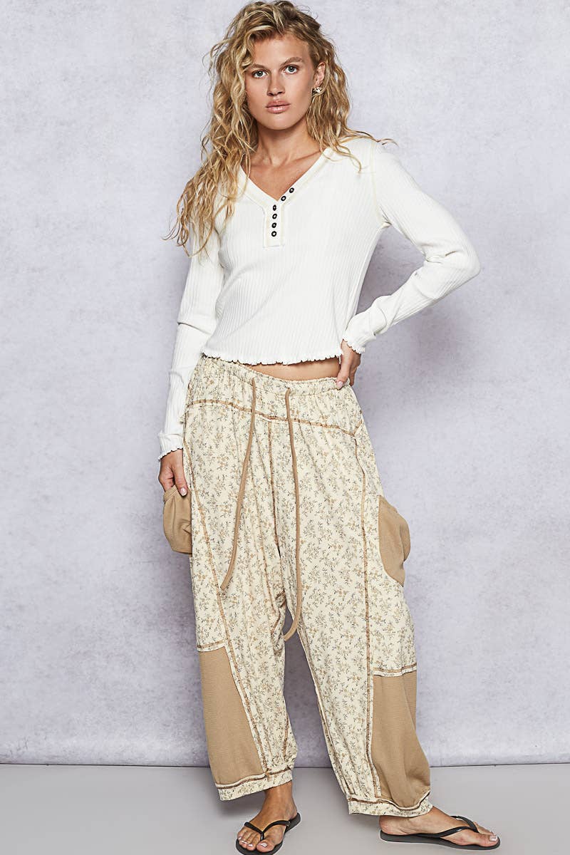 Oversized Floral Pattern Printed Knit Pants
