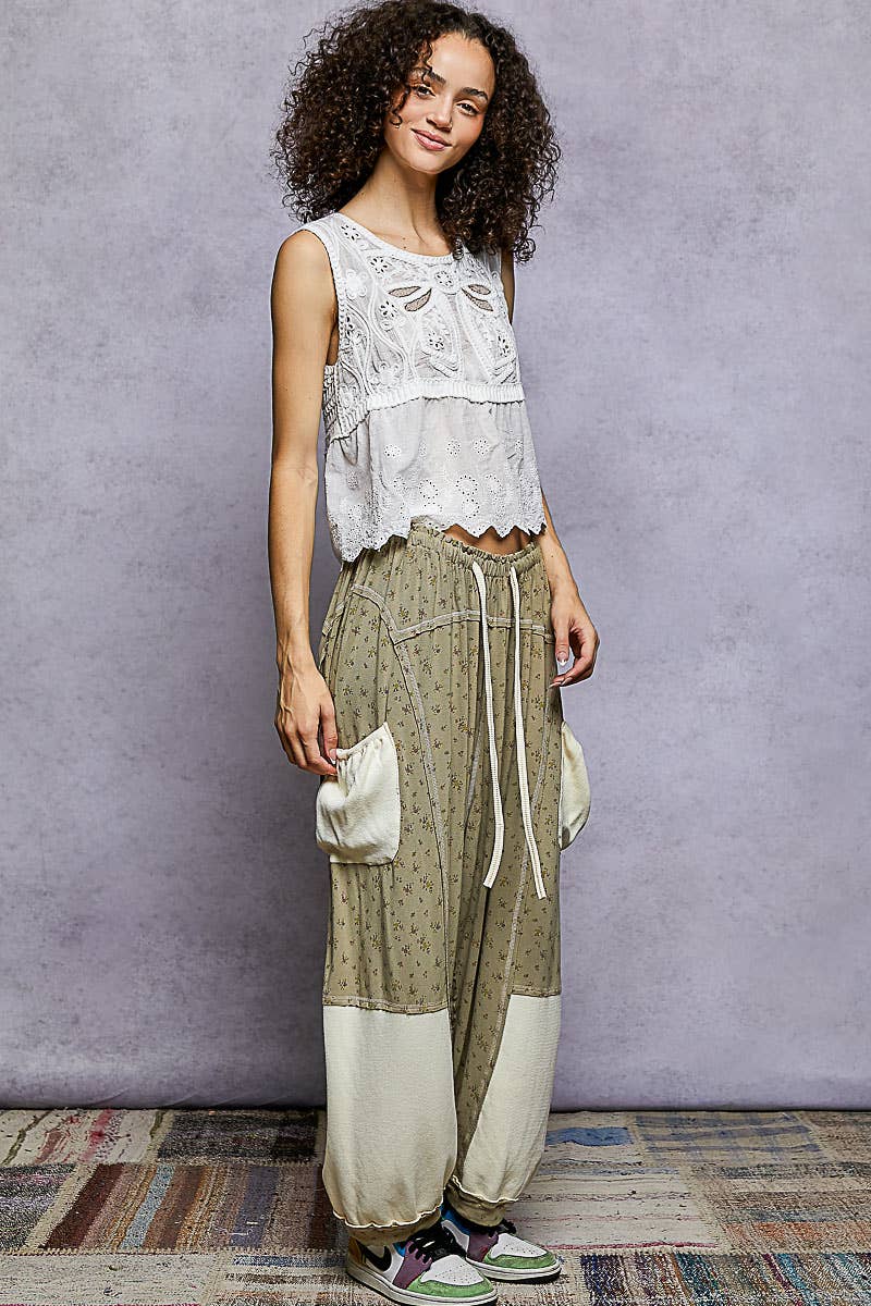 Oversized Floral Pattern Printed Knit Pants
