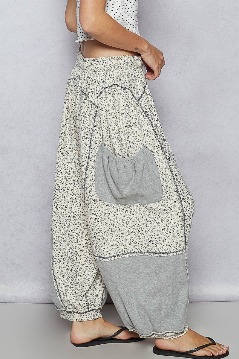 Oversized Floral Pattern Printed Knit Pants