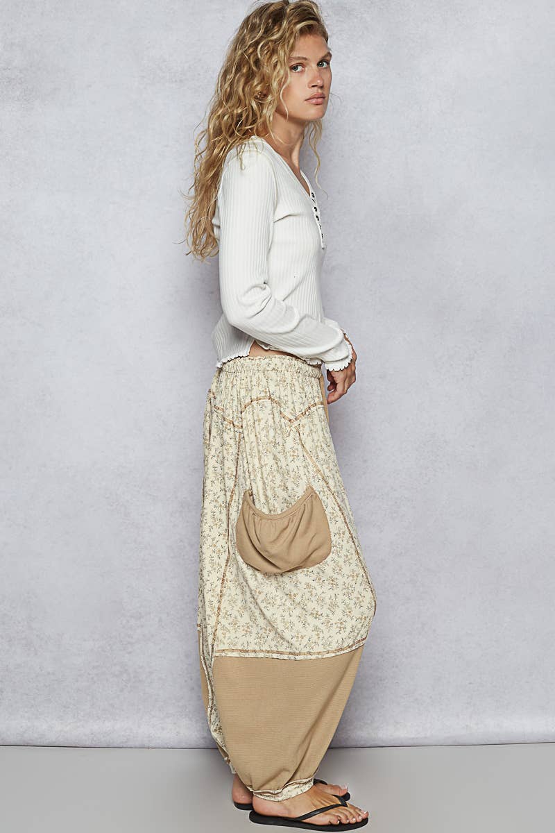 Oversized Floral Pattern Printed Knit Pants